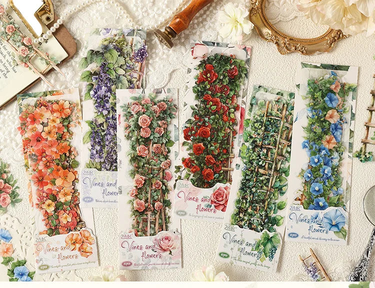 0-Sheet Long Floral Sticker Set, Charming Flower Designs, Ideal for Scrapbooking & Card Making