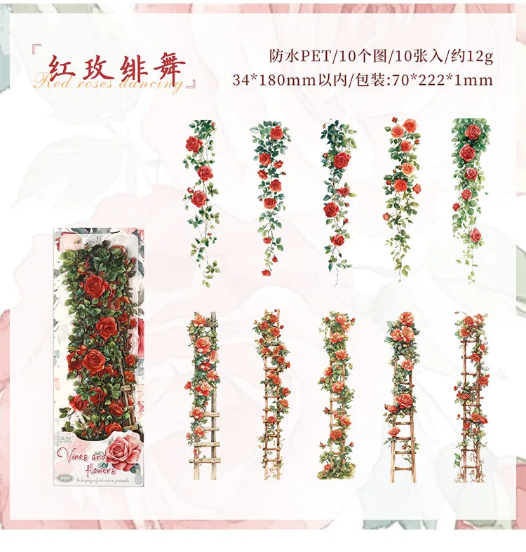 0-Sheet Long Floral Sticker Set, Charming Flower Designs, Ideal for Scrapbooking & Card Making