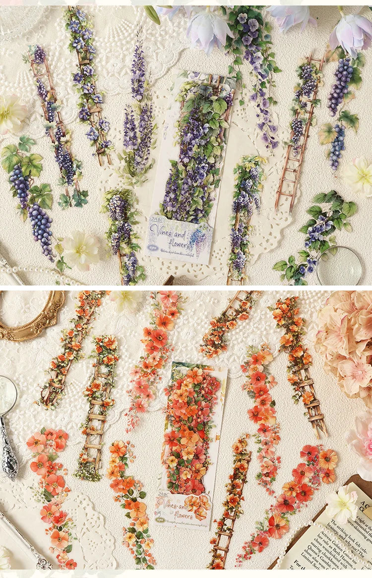 0-Sheet Long Floral Sticker Set, Charming Flower Designs, Ideal for Scrapbooking & Card Making