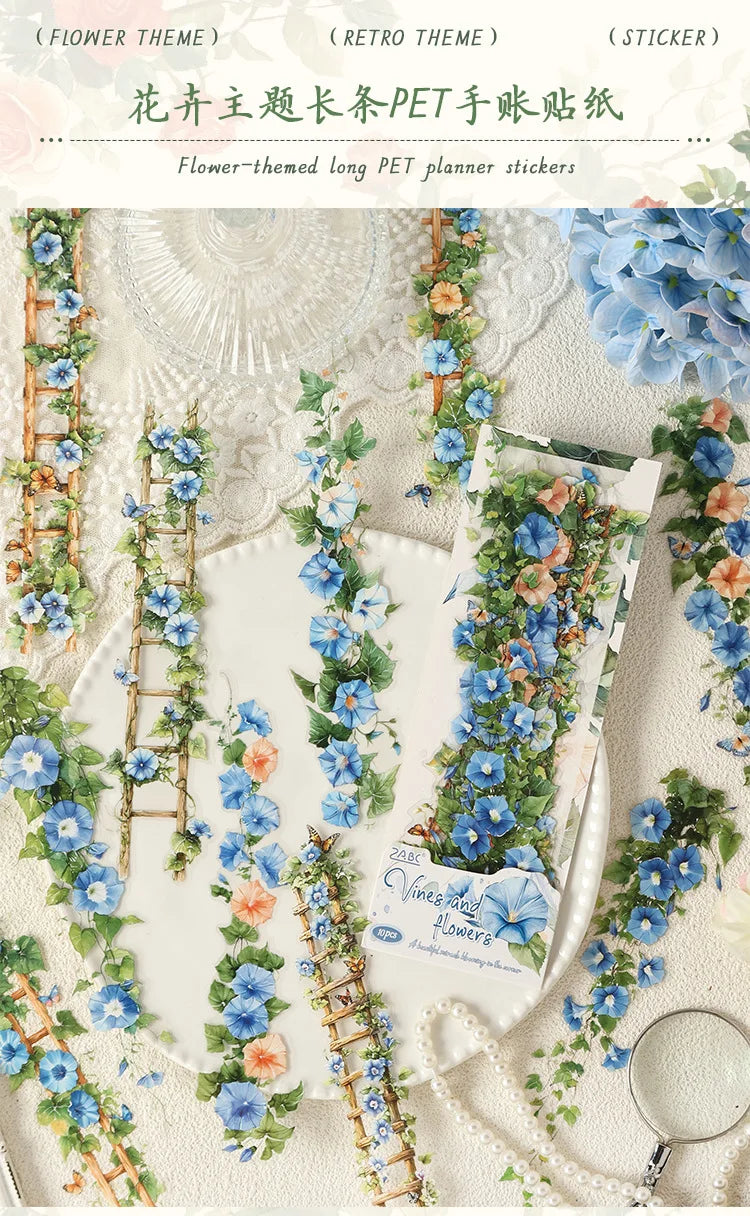 0-Sheet Long Floral Sticker Set, Charming Flower Designs, Ideal for Scrapbooking & Card Making