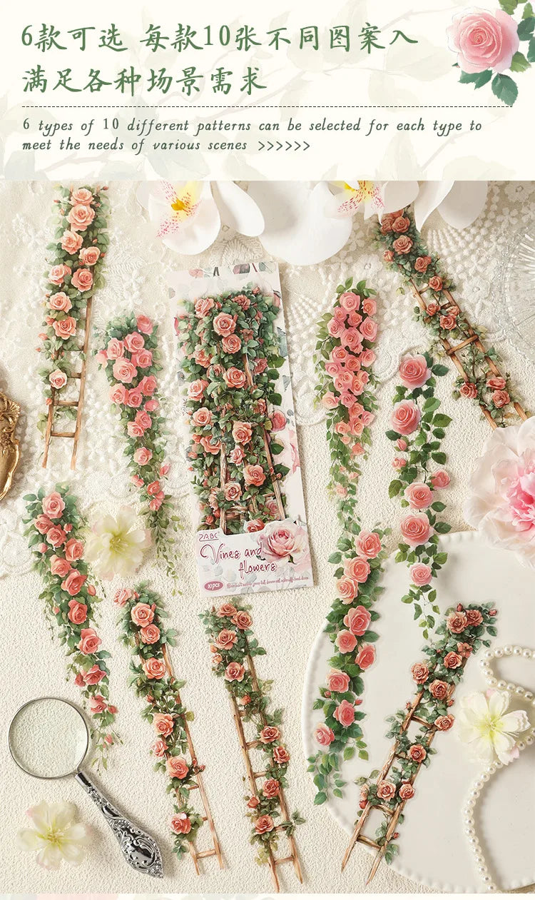 0-Sheet Long Floral Sticker Set, Charming Flower Designs, Ideal for Scrapbooking & Card Making