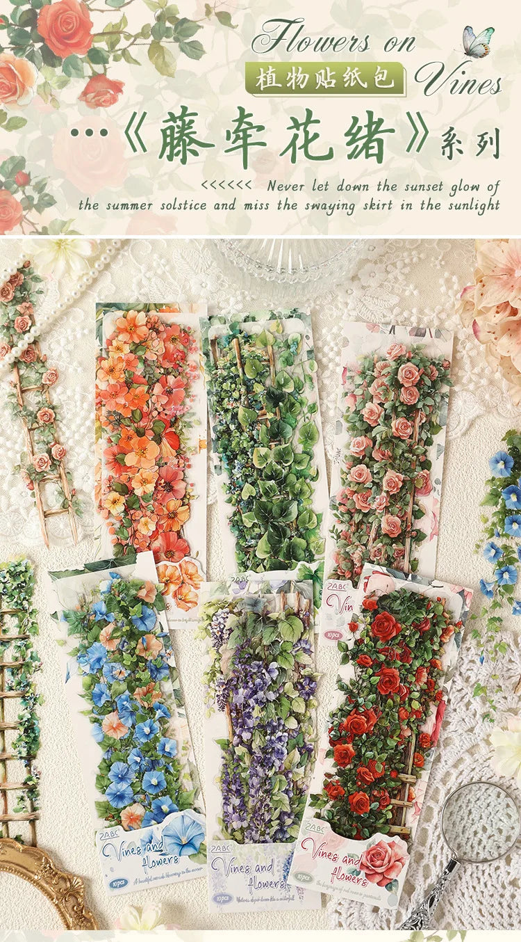 0-Sheet Long Floral Sticker Set, Charming Flower Designs, Ideal for Scrapbooking & Card Making