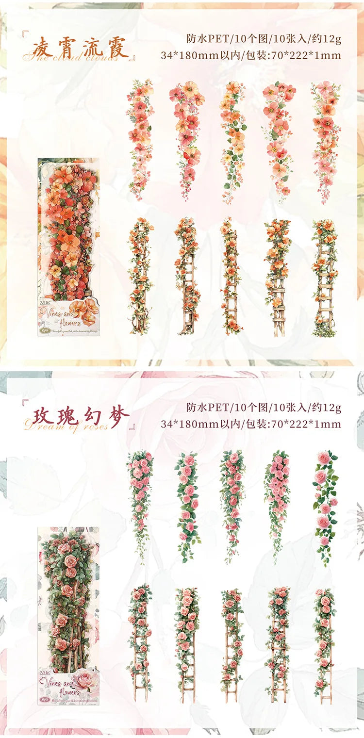 0-Sheet Long Floral Sticker Set, Charming Flower Designs, Ideal for Scrapbooking & Card Making
