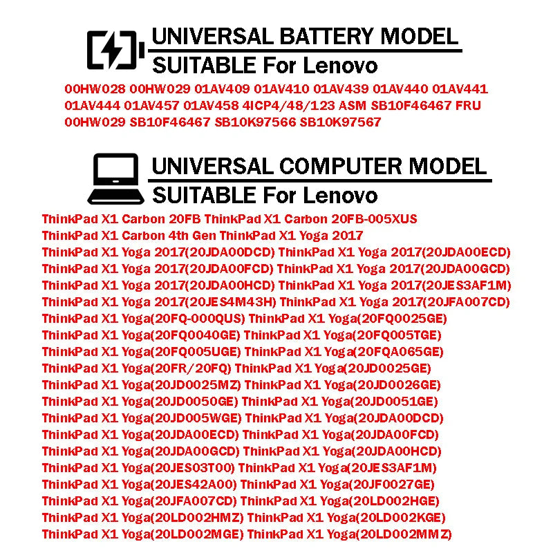 00HW028 15.2V 52Wh 01AV457 4Cell Genuine Original Laptop Battery For Lenovo X1 Yoga 2016-2017Year Carbon 4TH GEN 20FQ 20FR 20JD