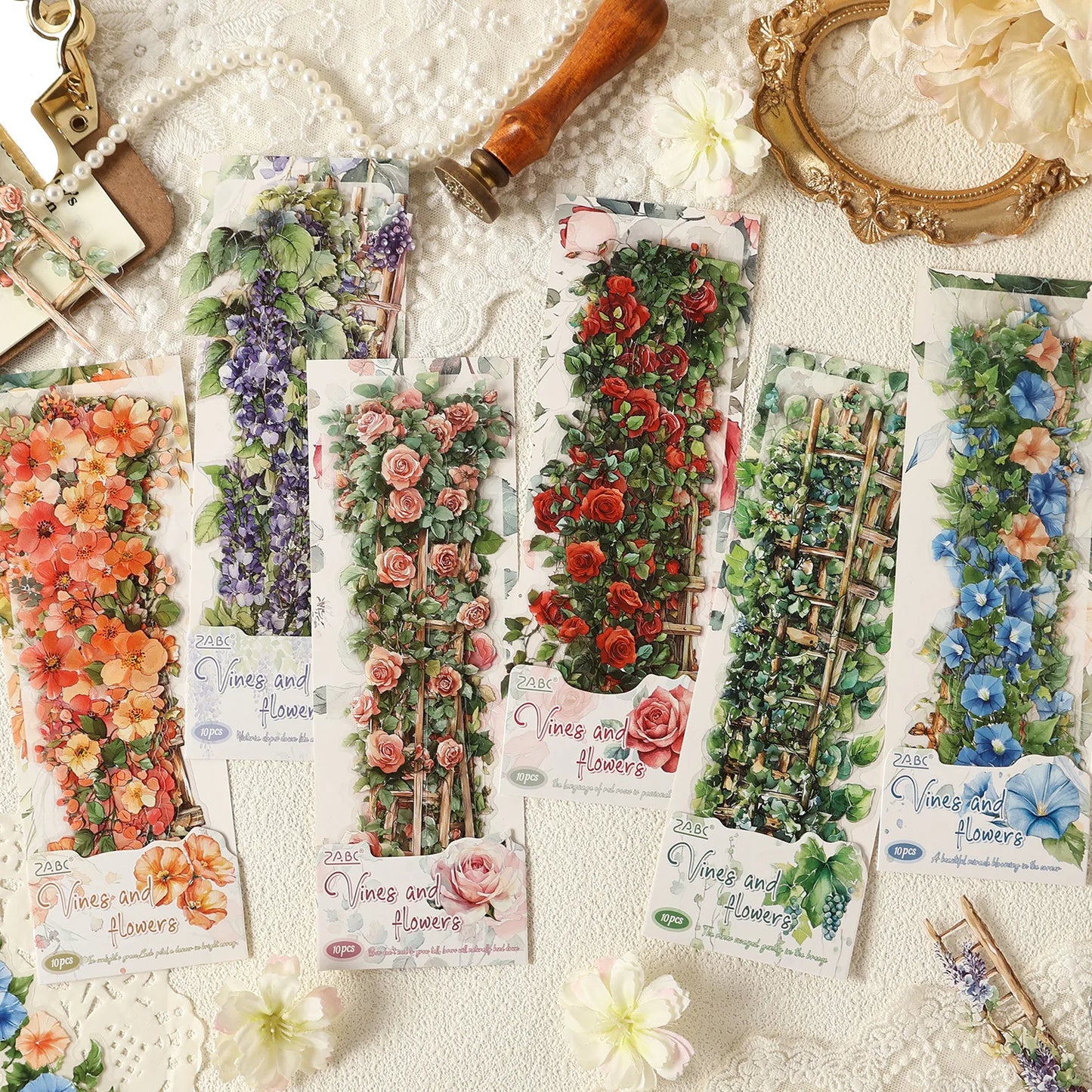 0-Sheet Long Floral Sticker Set, Charming Flower Designs, Ideal for Scrapbooking & Card Making