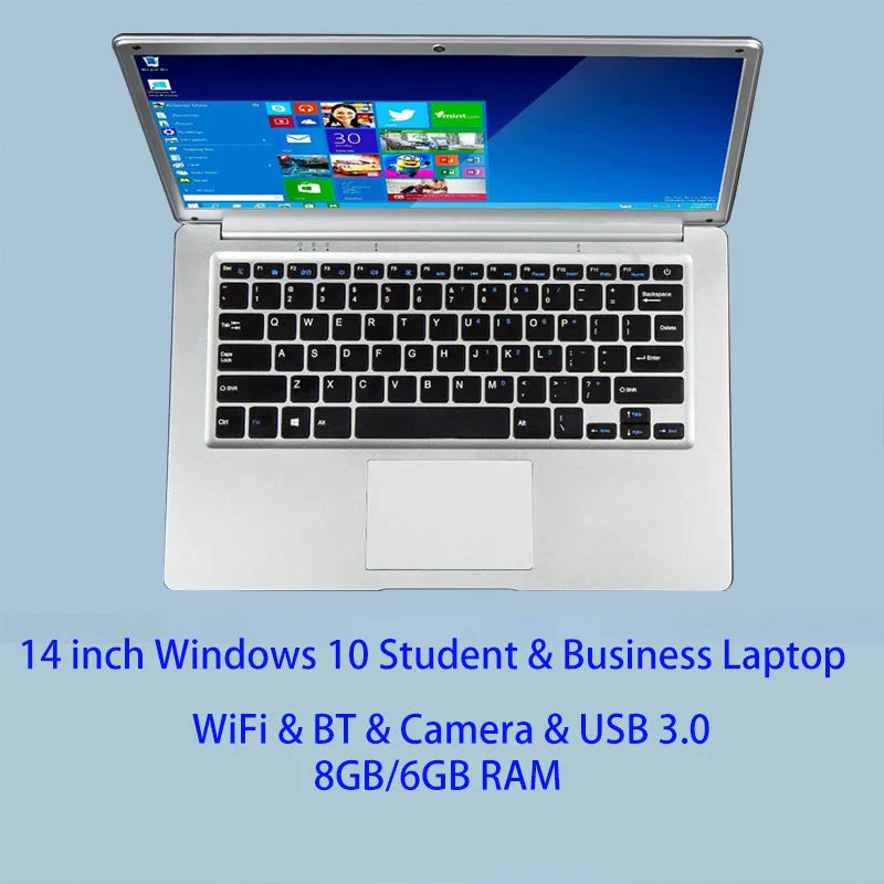 2025 14 inch Affordable Student Laptop Budget-Friendly Notebook Windows 10 for School Lightweight intel Celeron CPU USB 3.0 WiFi